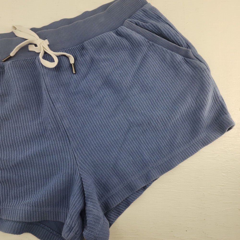 Aerie XL/T | Blue Ribbed Knit Drawstring Lounge Shorts 100% Cotton Pajamas - Picture 4 of 6